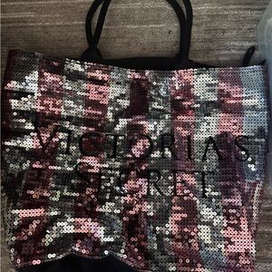 Victoria's Secret Black and Pink Sequin Tote